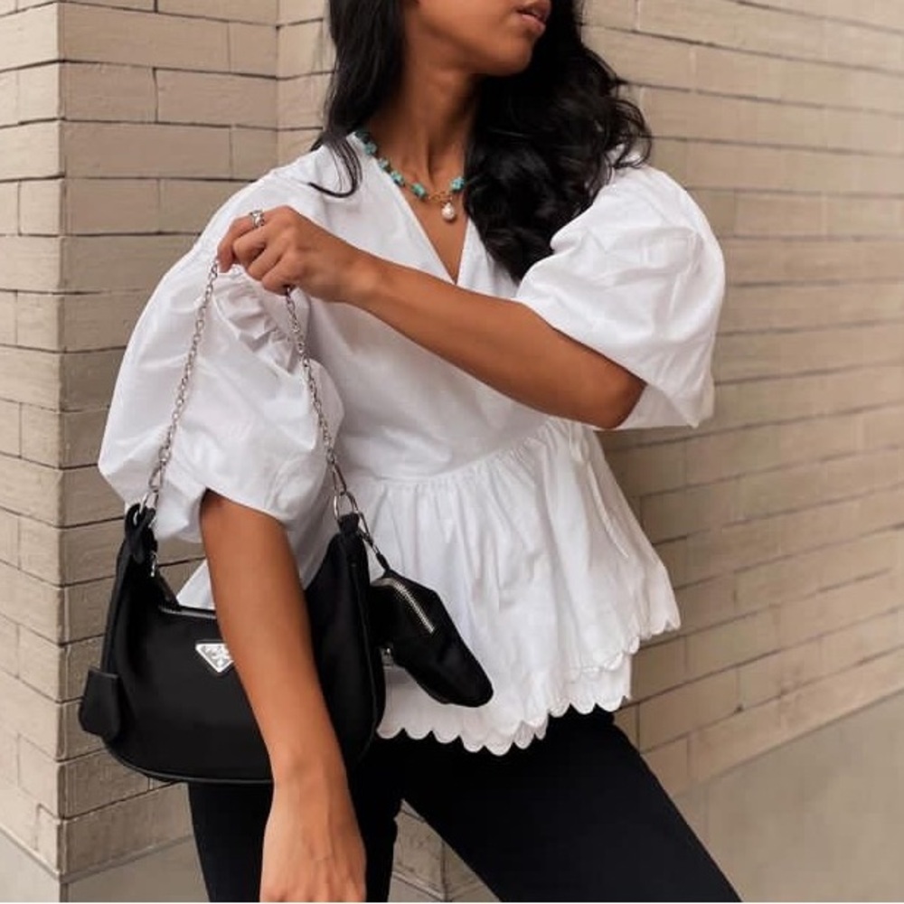 Kika Vargas White Puff Sleeve Peplum Blouse